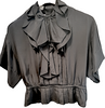 Valentino Italy. Hiver 2008 Black Short Sleeve Ruffle Trim Silk Blouse
