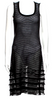 Valentino Garavani Italy. Black Semi Sheer Ribbed Striped Knee Length Dress
