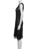 Valentino Garavani Italy. Black Semi Sheer Ribbed Striped Knee Length Dress