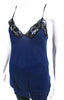 Toga Pulla Japan. Blue Cotton Black Lace Trim V Neck Cami Top