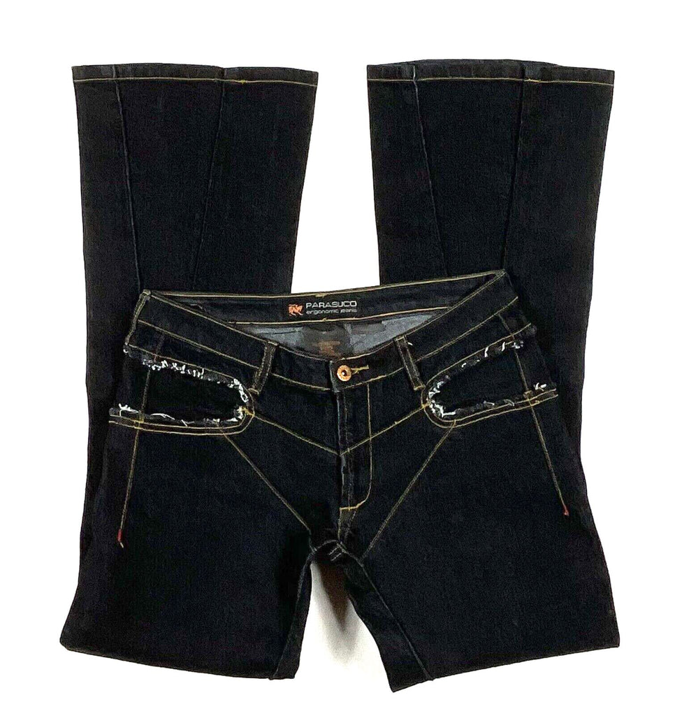 Parasuco Montreal.  Ergonomic Jeans Lycra/Denim Low Rise Flare Leg Thick Stitch