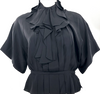 Valentino Italy. Hiver 2008 Black Short Sleeve Ruffle Trim Silk Blouse
