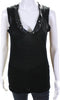 Valentino Italy. Black Sleeveless Leather Trim Crystal Embellished Blouse