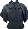 Valentino Italy. Hiver 2008 Black Short Sleeve Ruffle Trim Silk Blouse