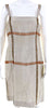 Alberta Ferretti Italy. Beige Windowpane Summer Sleeveless Square Neck Sheath Dress